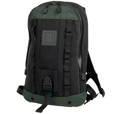 Pre-owned Chanel Black Green Canvas Backpack () In Multi