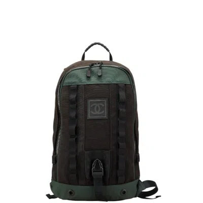 Pre-owned Chanel Black Green Canvas Nylon Backpack () In Multi