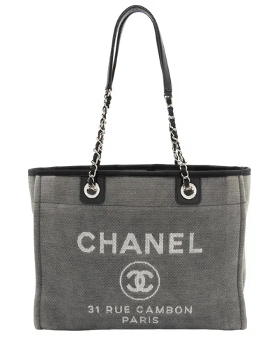 Pre-owned Chanel Black, Grey Denim & Leather & Nylon Deauville Small Tote (authentic  Pre-loved)