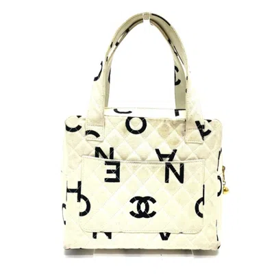 Pre-owned Chanel Black Ivory Cotton Canvas Handbag Tote Bag () In Multi