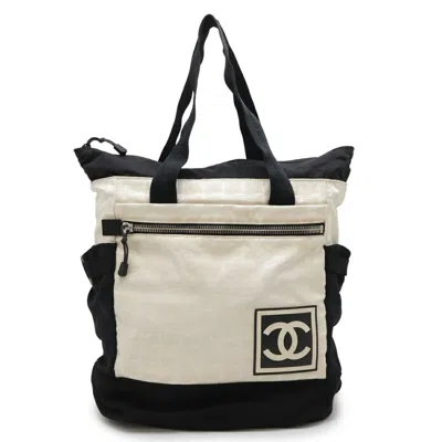 Pre-owned Chanel Black Ivory Nylon Jacquard Backpack Tote Bag () In Multi