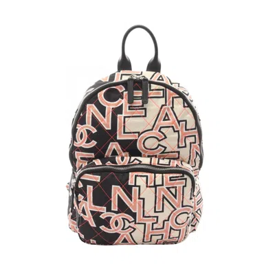 Pre-owned Chanel Black Ivory Pink Canvas Backpack ()
