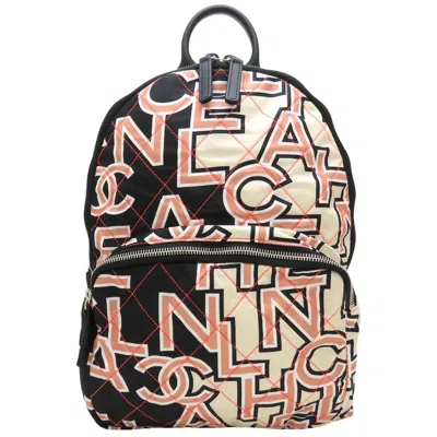 Pre-owned Chanel Black Ivory Pink Nylon Leather Backpack ()