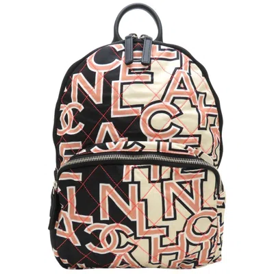 Pre-owned Chanel Black Ivory Pink Nylon Leather Backpack ()