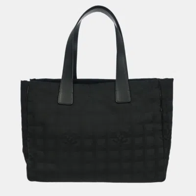 Pre-owned Chanel Black Jacquard Nylon Travel Line Tote Handbag