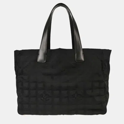 Pre-owned Chanel Black Jacquard Nylon Travel Line Tote Handbag