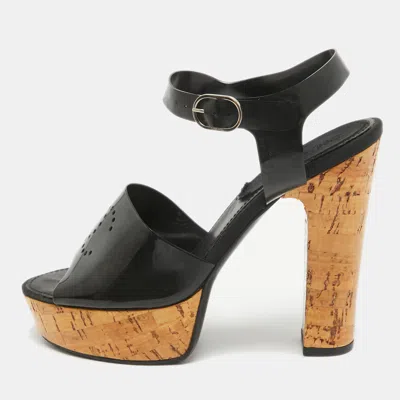 Pre-owned Chanel Black Jelly Cork Platform Ankle Strap Sandals Size 37.5