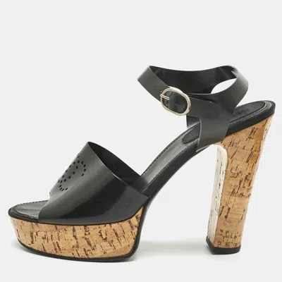 Pre-owned Chanel Black Jelly Cork Platform Ankle Strap Sandals Size 42
