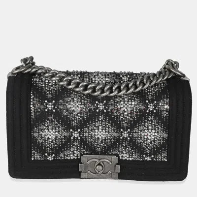 Pre-owned Chanel Black Jersey Strass Old Medium Boy Bag