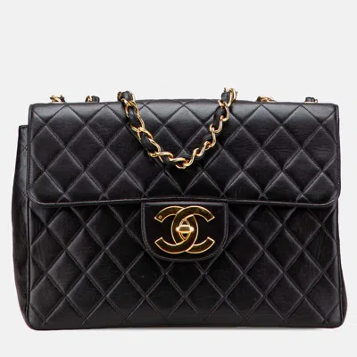 Pre-owned Chanel Black Jumbo Xl Classic Lambskin Single Flap