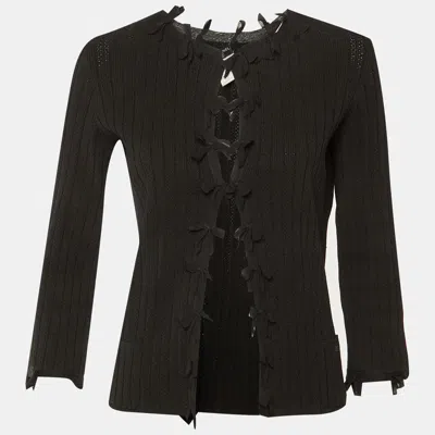 Pre-owned Chanel Black Knit & Bow Detail Cardigan L
