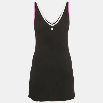 Pre-owned Chanel Black Knit Logo Mini Dress S