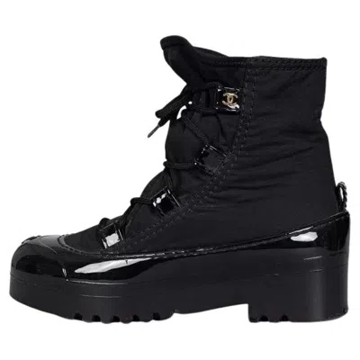 Pre-owned Chanel Black Lace-up Textile Rubber Boots Size 38
