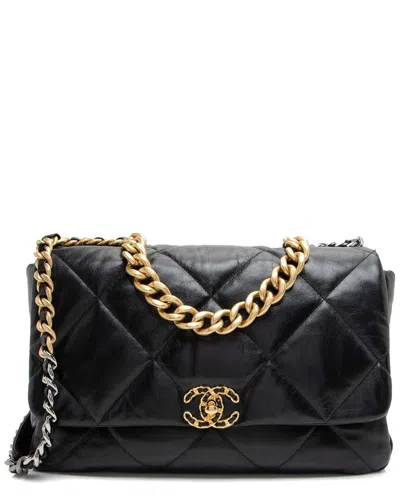 Pre-owned Chanel Black Lambskin 19 Maxi Flap Shoulder Bag (authentic Pre-loved)
