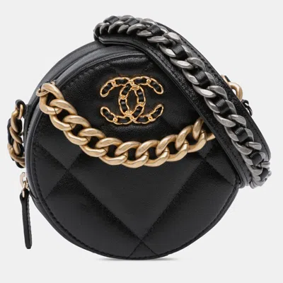Pre-owned Chanel Black Lambskin 19 Round Clutch With Chain