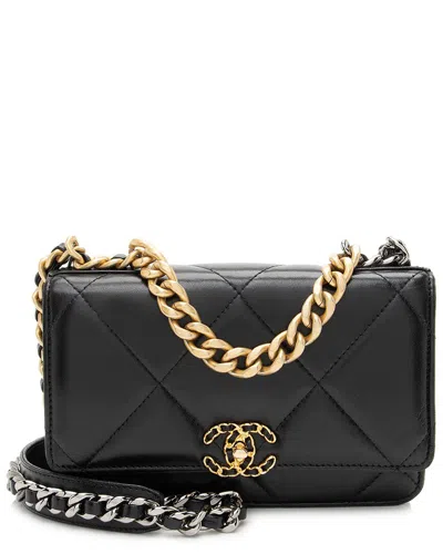 Pre-owned Chanel Black Lambskin 19 Wallet On Chain (authentic Pre-loved)