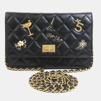 Pre-owned Chanel Black Lambskin 2.55 Chain Wallet Bag