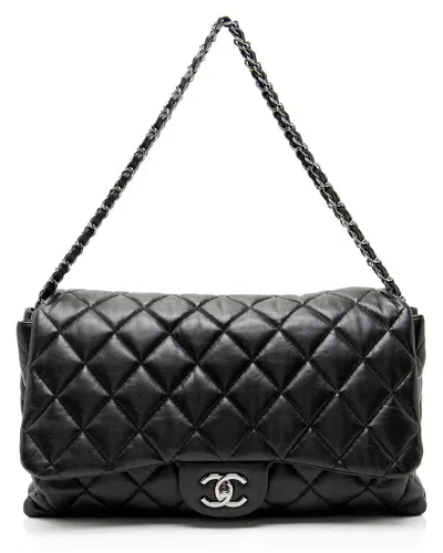 Chanel Black Lambskin 3 Accordion Maxi Flap Bag (authentic Pre-loved)