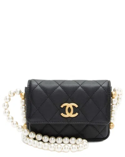 Pre-owned Chanel Black Lambskin About Pearls Chain Mini Bag (authentic Pre-loved)