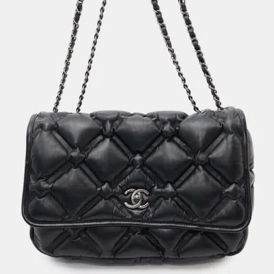 Pre-owned Chanel Black Lambskin Bubble Leather Chain Shoulder Bag