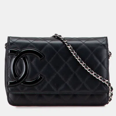 Pre-owned Chanel Black Lambskin Cambon Ligne Wallet On Chain