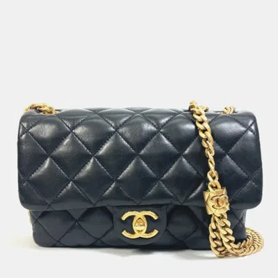 Pre-owned Chanel Black Lambskin Cc Coco Mark Matelasse Chain Bag