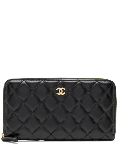 Pre-owned Chanel Black Lambskin Cc Zip Around Wallet (authentic Pre-loved)