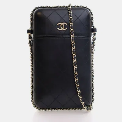 Pre-owned Chanel Black Lambskin Chain Around Phone Holder