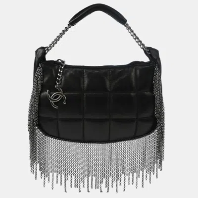 Pre-owned Chanel Black Lambskin Choco Bar Fringe Handbag