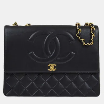 Pre-owned Chanel Black Lambskin Classic Flap Maxi Jumbo Chain Shoulder Bag