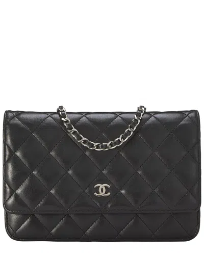Pre-owned Chanel Black Lambskin Classic Quilted Wallet On Chain (authentic Pre-loved)