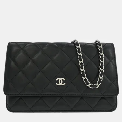 Pre-owned Chanel Black Lambskin Classic Woc Wallet On Chain