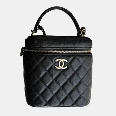 Pre-owned Chanel Black Lambskin Cosmetic Vanity Bag