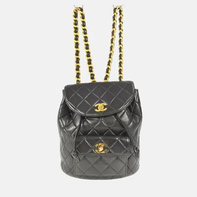 Pre-owned Chanel Black Lambskin Duma Chain Backpack