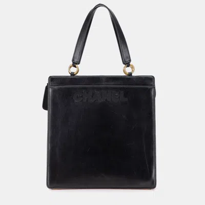 Pre-owned Chanel Black Lambskin Embroidered Logo Tote
