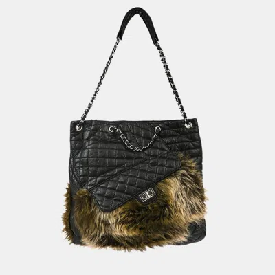 Pre-owned Chanel Black Lambskin Fur Mademoiselle Lock Tote Shoulder Bag