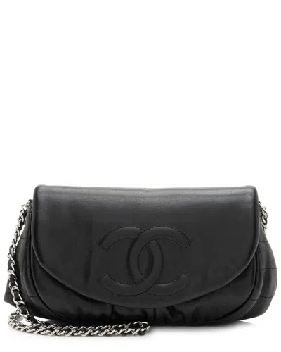 Pre-owned Chanel Black Lambskin Half Moon Wallet On Chain (authentic Pre-loved)