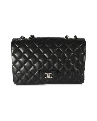 Pre-owned Chanel Black Lambskin Jumbo Single Flap Bag