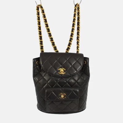 Pre-owned Chanel Black Lambskin Large Duma Backpack