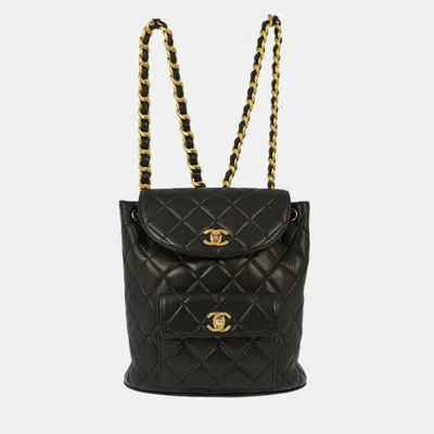 Pre-owned Chanel Black Lambskin Large Duma Backpack