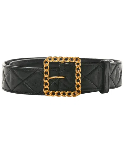 Pre-owned Chanel Black Lambskin Leather Chain Square Buckle Belt (authentic Pre-loved)
