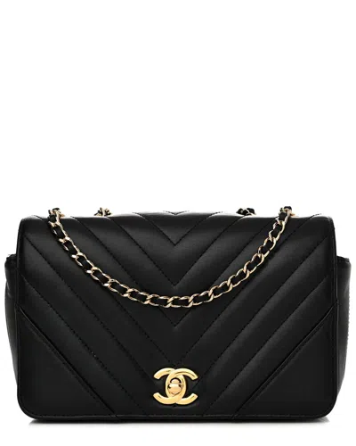 Pre-owned Chanel Black Lambskin Leather Chevron Statement Flap (authentic Pre-loved)