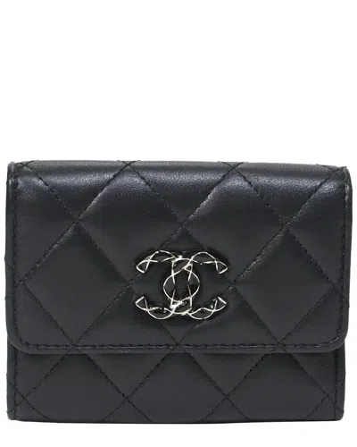 Pre-owned Chanel Black Lambskin Leather Enamel Quilted Compact Flap Wallet (authentic  Pre-loved)