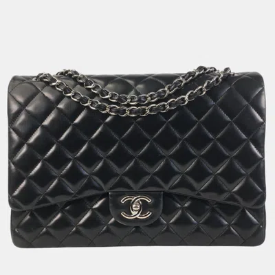 Pre-owned Chanel Black Lambskin Leather Jumbo Classic Double Flap Shoulder Bag