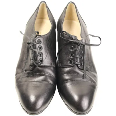 Pre-owned Chanel Black Lambskin Leather Lace-up Oxford Heels Shoes