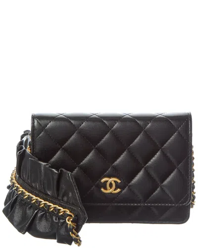 Pre-owned Chanel Black Lambskin Leather Quilted Mini Romance Wallet On Chain (authentic  Pre-loved)