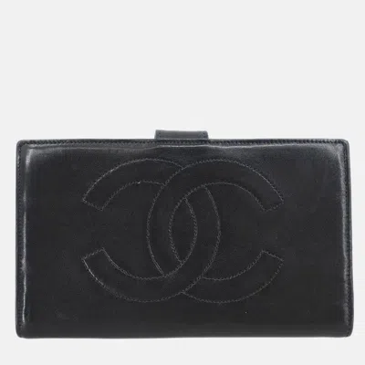 Pre-owned Chanel Black Lambskin Long Wallet
