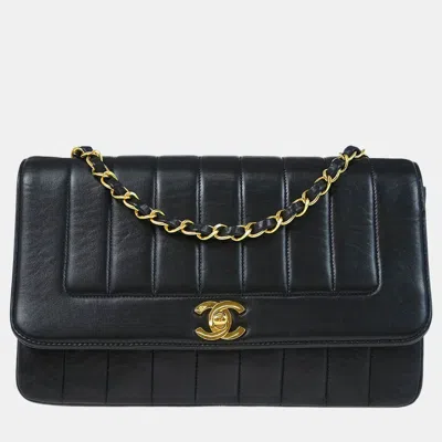 Pre-owned Chanel Black Lambskin Mademoiselle Straight Flap Shoulder Bag
