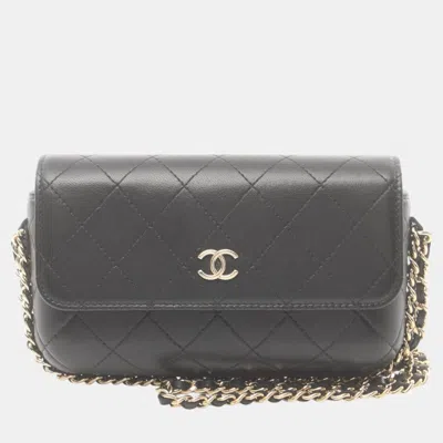 Pre-owned Chanel Black Lambskin Matelasse Shoulder Bag