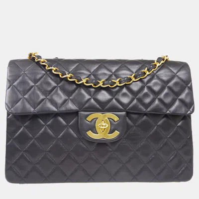 Pre-owned Chanel Black Lambskin Maxi Classic Flap Shoulder Bag